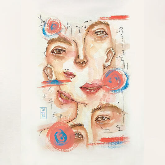 A triptych mixed-media painting