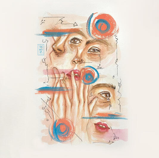 A triptych mixed-media painting